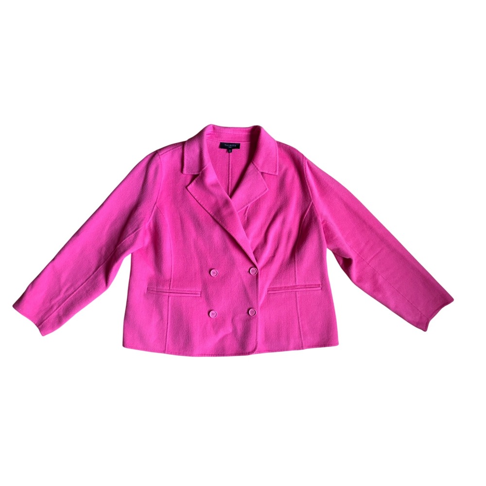 Talbots Plus Womens 16W Hot Pink Wool Blend Double Breasted Blazer Jacket
